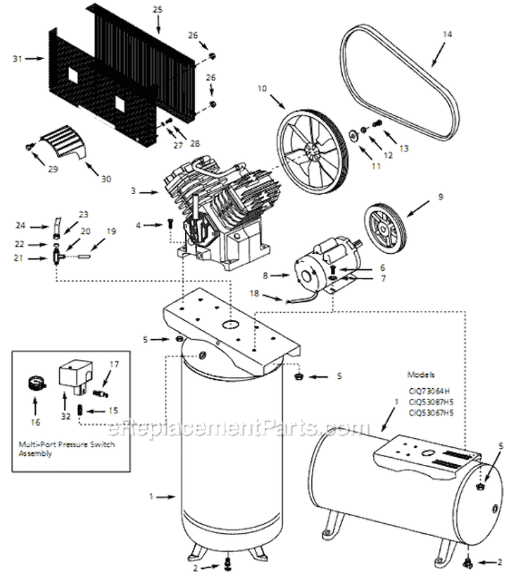 Page A Diagram and Parts List for CIQ71083V 1999 Campbell Hausfeld Compressor